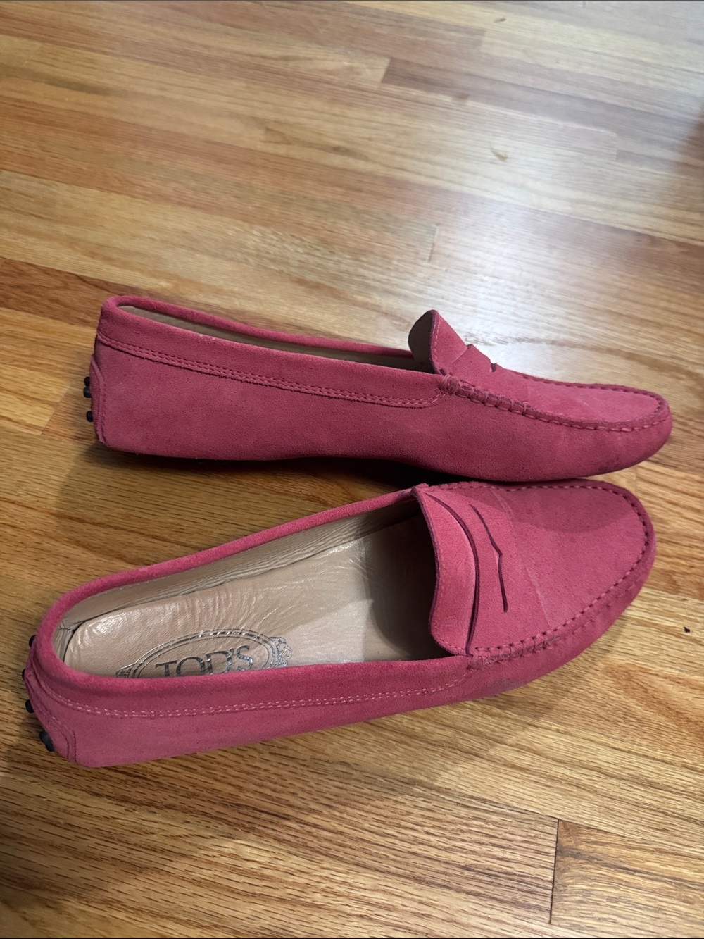 Tod's Rose Suede Penny Driving Loafers